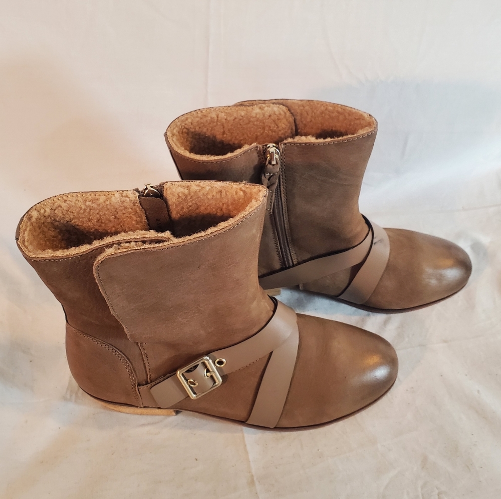 Softwalk Women's 9.5W Rayne Moto Boots Brown Nubuck Faux Fur Lining New